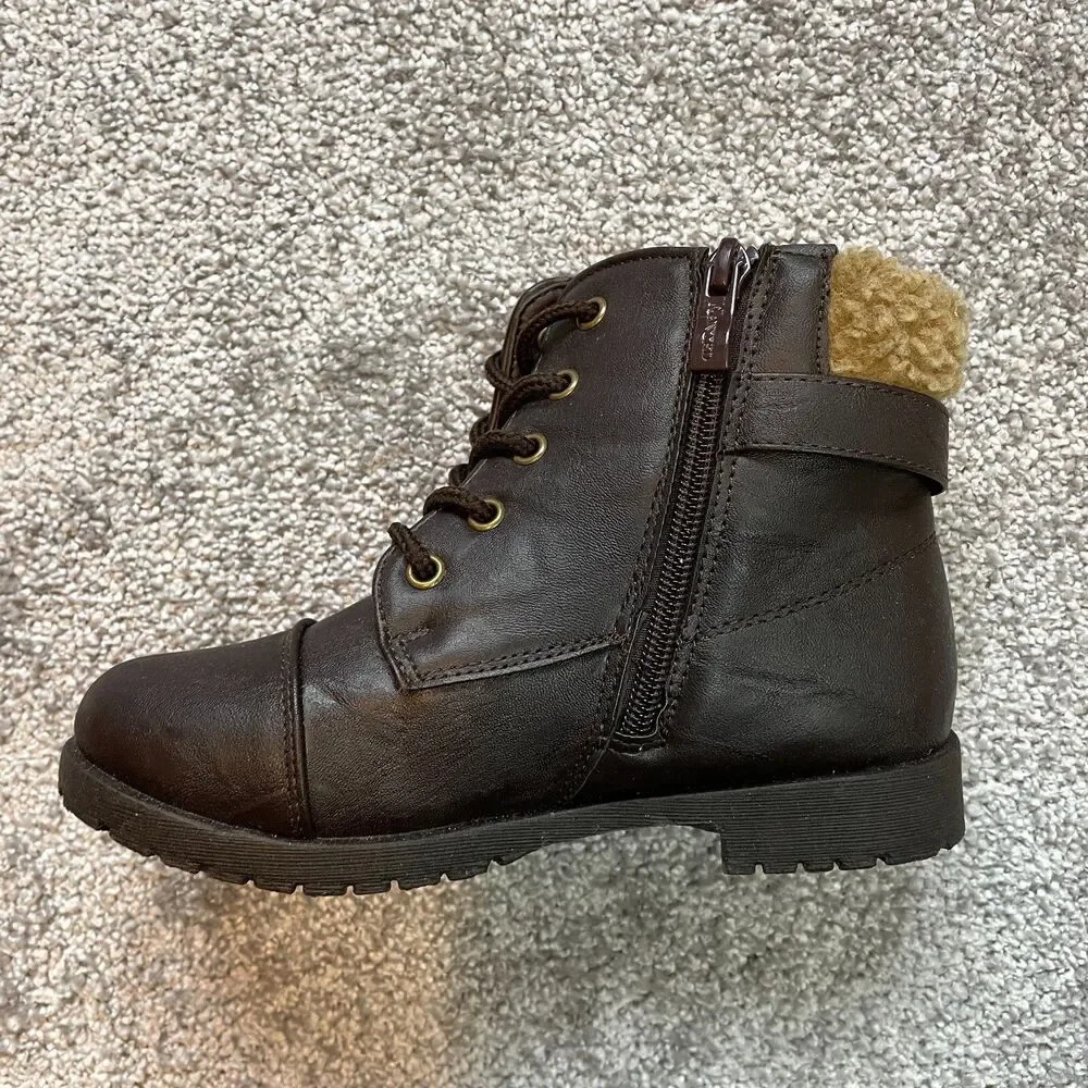 Wanted Girls Size 1 Boots Dark Brown Lace-up with Side Zipper Betsy Ankle Sherpa